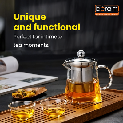 Beram 350ml Square Base Glass Tea Pot