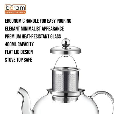 Beram 400ml Flat Lid Glass Tea Pot