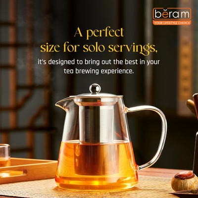 Beram 450ml Flat Base Glass Tea Pot