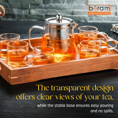 Beram 450ml Flat Base Glass Tea Pot