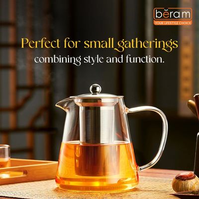 Beram 550ml Flat Base Glass Tea Pot