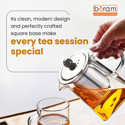 Beram 550ml Square Base Glass Teapot