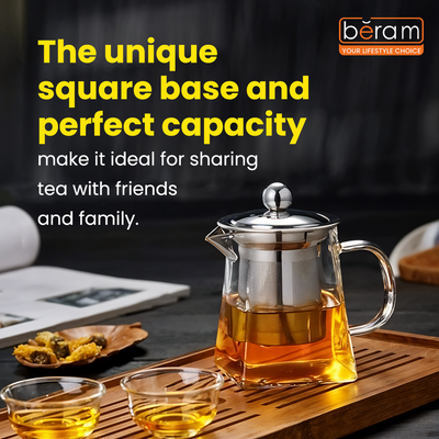 Beram 550ml Square Base Glass Teapot