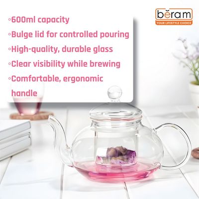 Beram 600ml Bulge Lid Glass Tea Pot