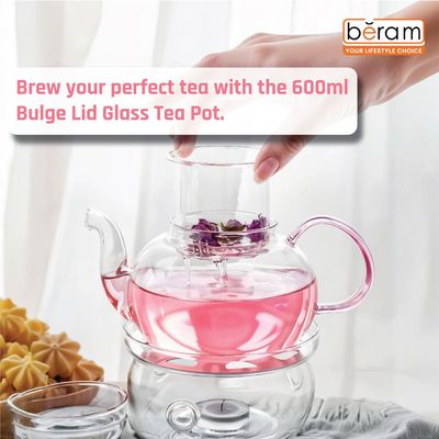 Beram 600ml Bulge Lid Glass Tea Pot