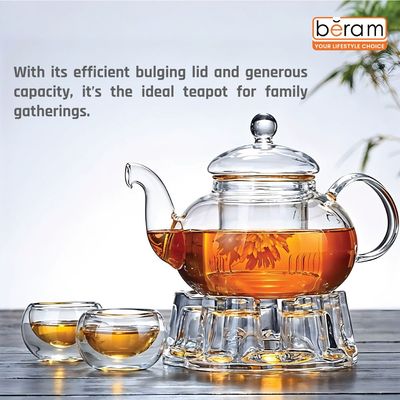 Beram 600ml Bulge Lid Glass Tea Pot