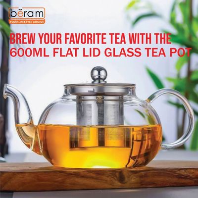 Beram 600ml Flat Lid Glass Tea Pot