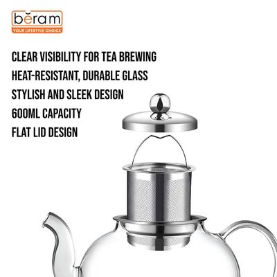 Beram 600ml Flat Lid Glass Tea Pot