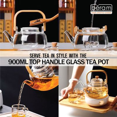 Beram 900ml Top Handle Glass Tea Pot
