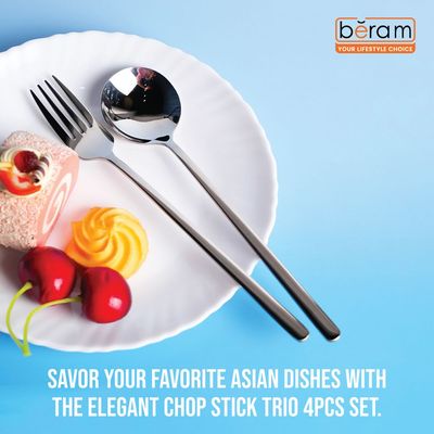 Beram Chopstick Trio 304 Stainless Steel Cutlery Set with Travel Box