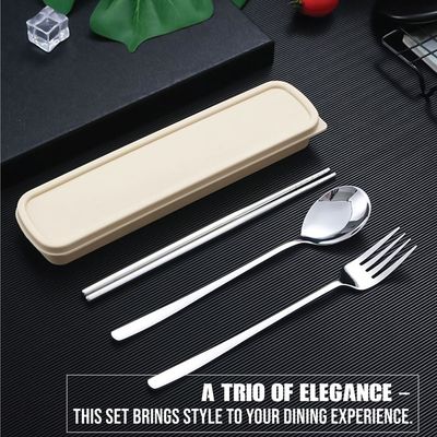 Beram Chopstick Trio 304 Stainless Steel Cutlery Set with Travel Box