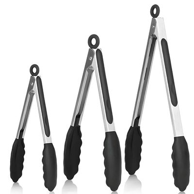 Beram Cooking Tongs 3 Pieces Set, Stainless Steel with Silicone Tips