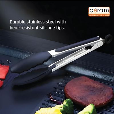 Beram Cooking Tongs 3 Pieces Set, Stainless Steel with Silicone Tips