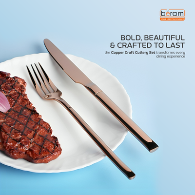 Beram Copper Craft 304 Stainless Steel Cutlery Set of 16 Pieces