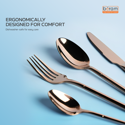 Beram Copper Craft 304 Stainless Steel Cutlery Set of 24 Pieces