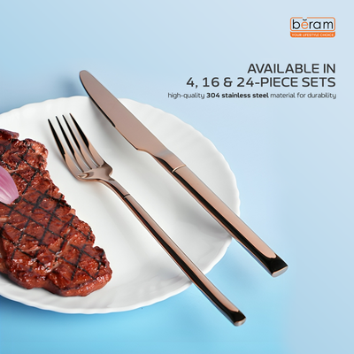 Beram Copper Craft 304 Stainless Steel Cutlery Set of 24 Pieces