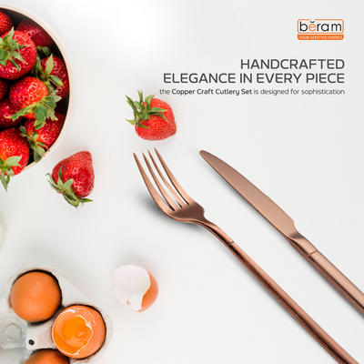 Beram Copper Craft 304 Stainless Steel Cutlery Set of 24 Pieces