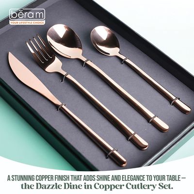Beram Dazzle Dine in Copper 304 Stainless Steel Cutlery Set of 16 Pieces