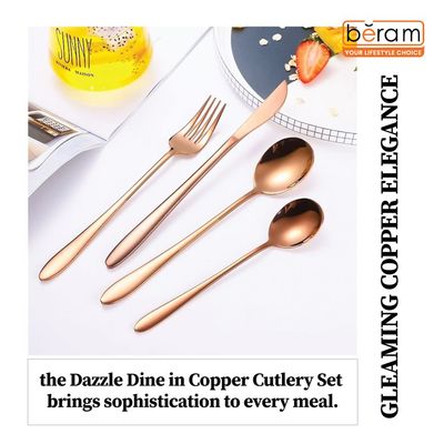 Beram Dazzle Dine in Copper 304 Stainless Steel Cutlery Set of 24 Pieces