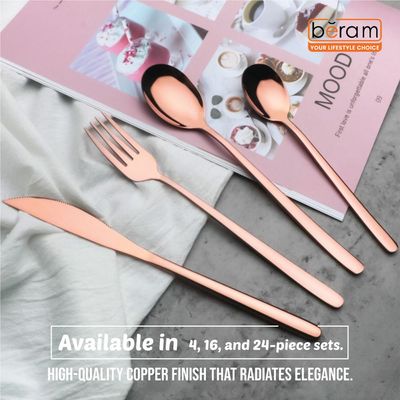 Beram Dazzle Dine in Copper 304 Stainless Steel Cutlery Set of 24 Pieces