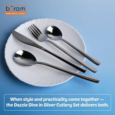 Beram Dazzle Dine in Silver 304 Stainless Steel Cutlery Set of 16 Pieces