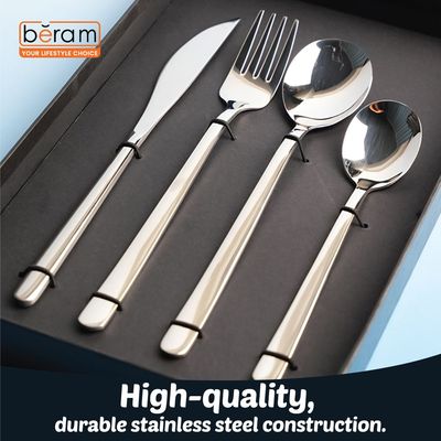 Beram Dazzle Dine in Silver 304 Stainless Steel Cutlery Set of 16 Pieces
