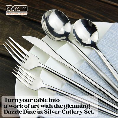 Beram Dazzle Dine in Silver 304 Stainless Steel Cutlery Set of 16 Pieces