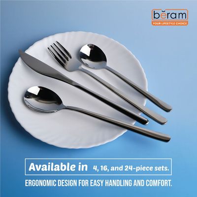 Beram Dazzle Dine in Silver 304 Stainless Steel Cutlery Set of 24 Pieces