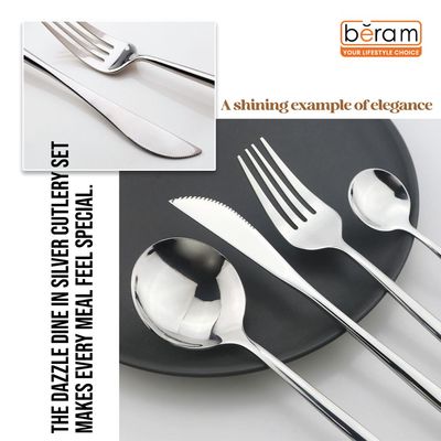 Beram Dazzle Dine in Silver 304 Stainless Steel Cutlery Set of 4 Pieces