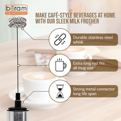 Beram Electric Handheld Milk Frother with 3 Whisks