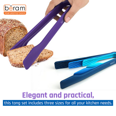 Beram Plastic Tongs, 3 Pieces Set, Blue