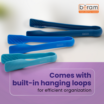Beram Plastic Tongs, 3 Pieces Set, Blue