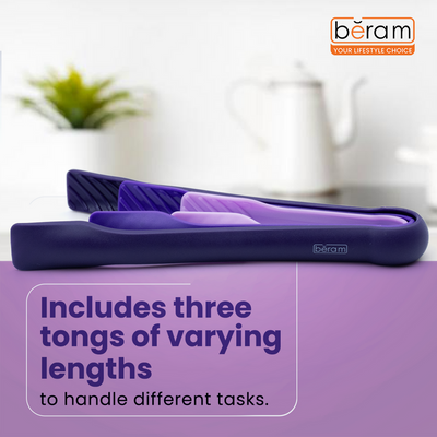 Beram Plastic Tongs, 3 Pieces Set, Purple