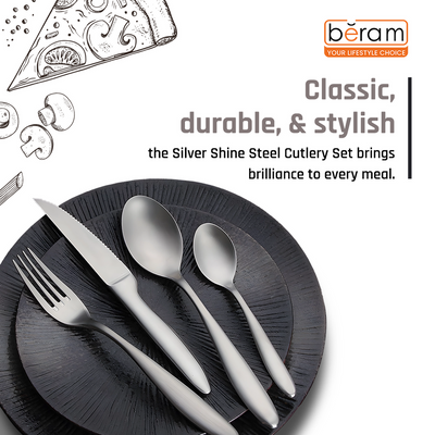 Beram Silver Shine Steel 304 Stainless Steel Cutlery Set of 16 Pieces
