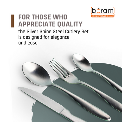 Beram Silver Shine Steel 304 Stainless Steel Cutlery Set of 24 Pieces