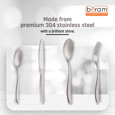 Beram Silver Shine Steel 304 Stainless Steel Cutlery Set of 24 Pieces
