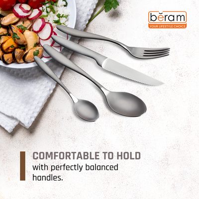 Beram Silver Shine Steel 304 Stainless Steel Cutlery Set of 24 Pieces