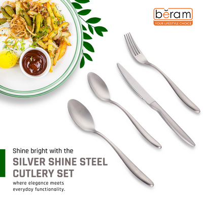 Beram Silver Shine Steel 304 Stainless Steel Cutlery Set of 4 Pieces