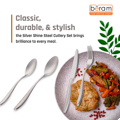 Beram Silver Shine Steel 304 Stainless Steel Cutlery Set of 4 Pieces
