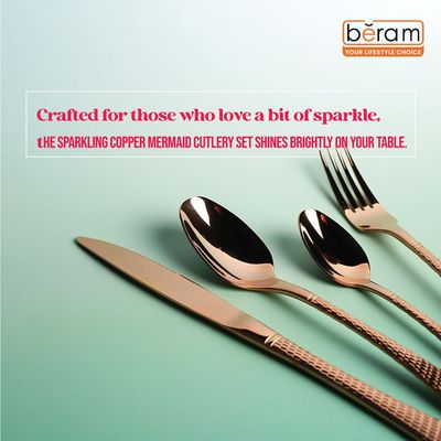 Beram Sparkling Mermaid Copper 304 Stainless Steel Cutlery Set of 16 Pieces