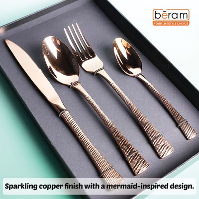Beram Sparkling Mermaid Copper 304 Stainless Steel Cutlery Set of 16 Pieces