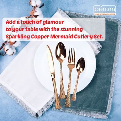 Beram Sparkling Mermaid Copper 304 Stainless Steel Cutlery Set of 16 Pieces