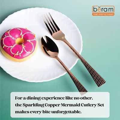 Beram Sparkling Mermaid Copper 304 Stainless Steel Cutlery Set of 16 Pieces