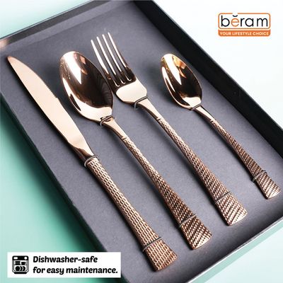 Beram Sparkling Mermaid Copper 304 Stainless Steel Cutlery Set of 24 Pieces