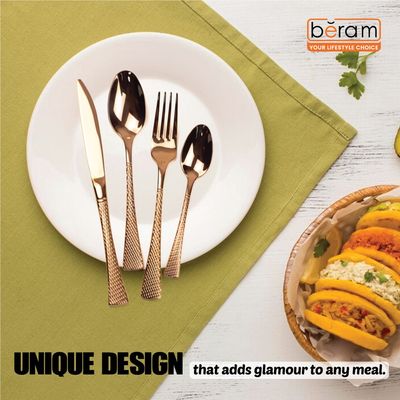 Beram Sparkling Mermaid Copper 304 Stainless Steel Cutlery Set of 24 Pieces