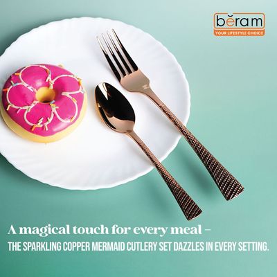 Beram Sparkling Mermaid Copper 304 Stainless Steel Cutlery Set of 4 Pieces