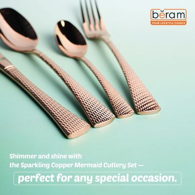 Beram Sparkling Mermaid Copper 304 Stainless Steel Cutlery Set of 4 Pieces