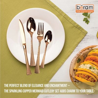 Beram Sparkling Mermaid Copper 304 Stainless Steel Cutlery Set of 4 Pieces