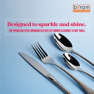 Beram Sparkling Mermaid Silver 304 Stainless Steel Cutlery Set of 16 Pieces