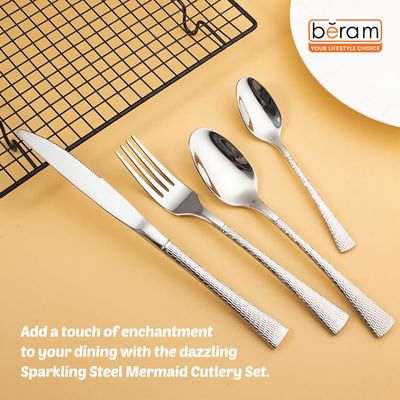 Beram Sparkling Mermaid Silver 304 Stainless Steel Cutlery Set of 16 Pieces